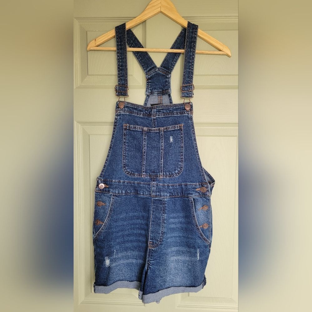 Juniors Denim Blue Overalls Shorts Size M